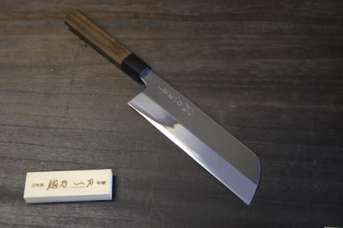 越乃一刀 鏡仕上 青紙鋼 紫檀八角柄  鎌型薄刃 180mm
