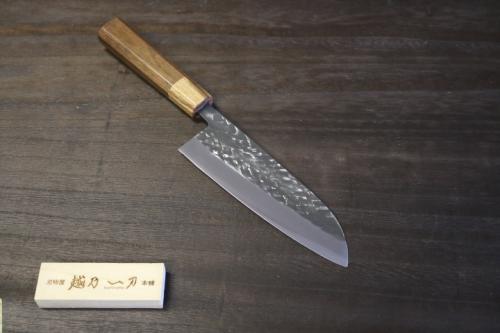 越乃一刀  万能 165mm (SLD割込 鎚目 黒染) 樫桂ウォールナット八角柄