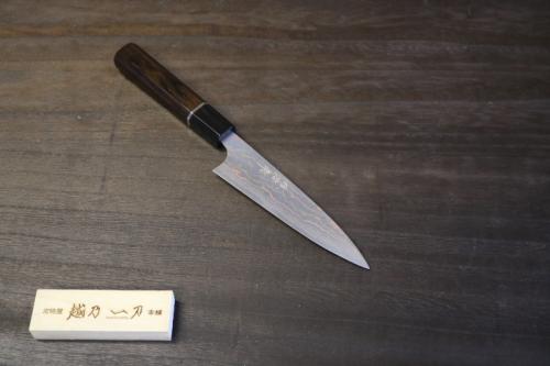 佐治武士 作 ペティ135mm 有色 青紙2号 積層鋼 黒檀 水牛桂柄リング付