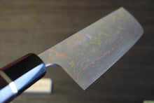画像をギャラリービューアに読み込む, 佐治武士 作 菜切180mm 有色 青紙2号 積層鋼 黒檀 水牛桂柄リング付
