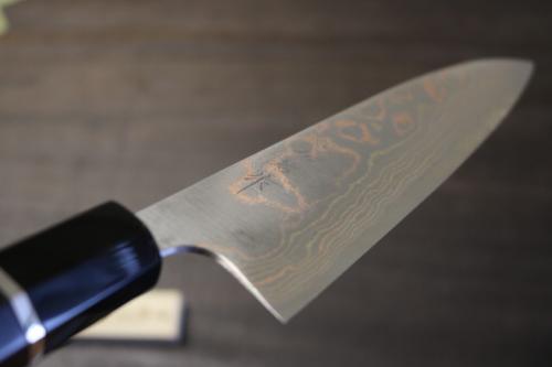 佐治武士 作 牛刀210mm 有色 青紙2号 積層鋼 黒檀 水牛桂柄